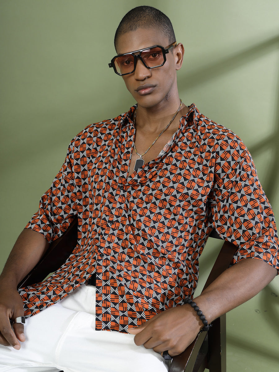 Oversized Geometric Rayon Shirt – rigoindia