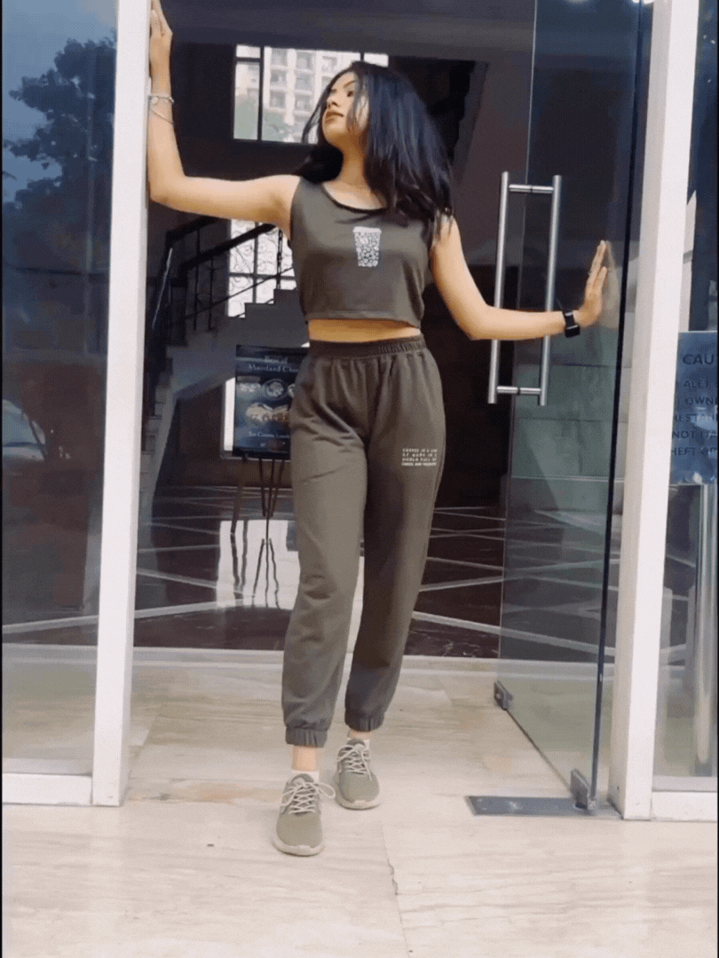 Printed Scoop Neck Crop Top Joggers Co-Ord Set - Main Image