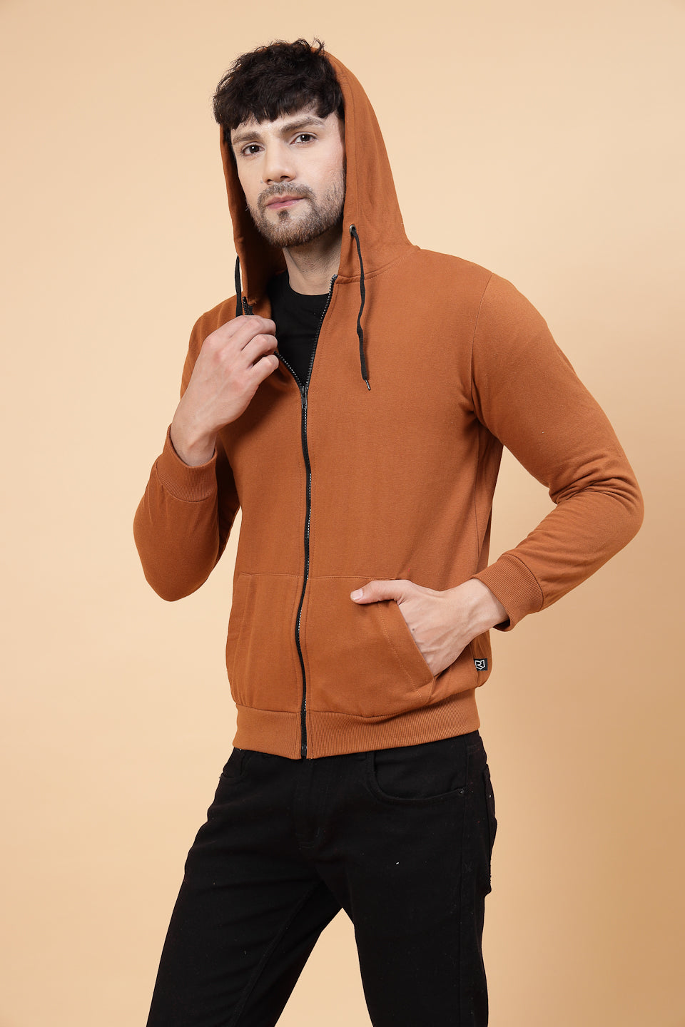 Mens brown zip sales up hoodie