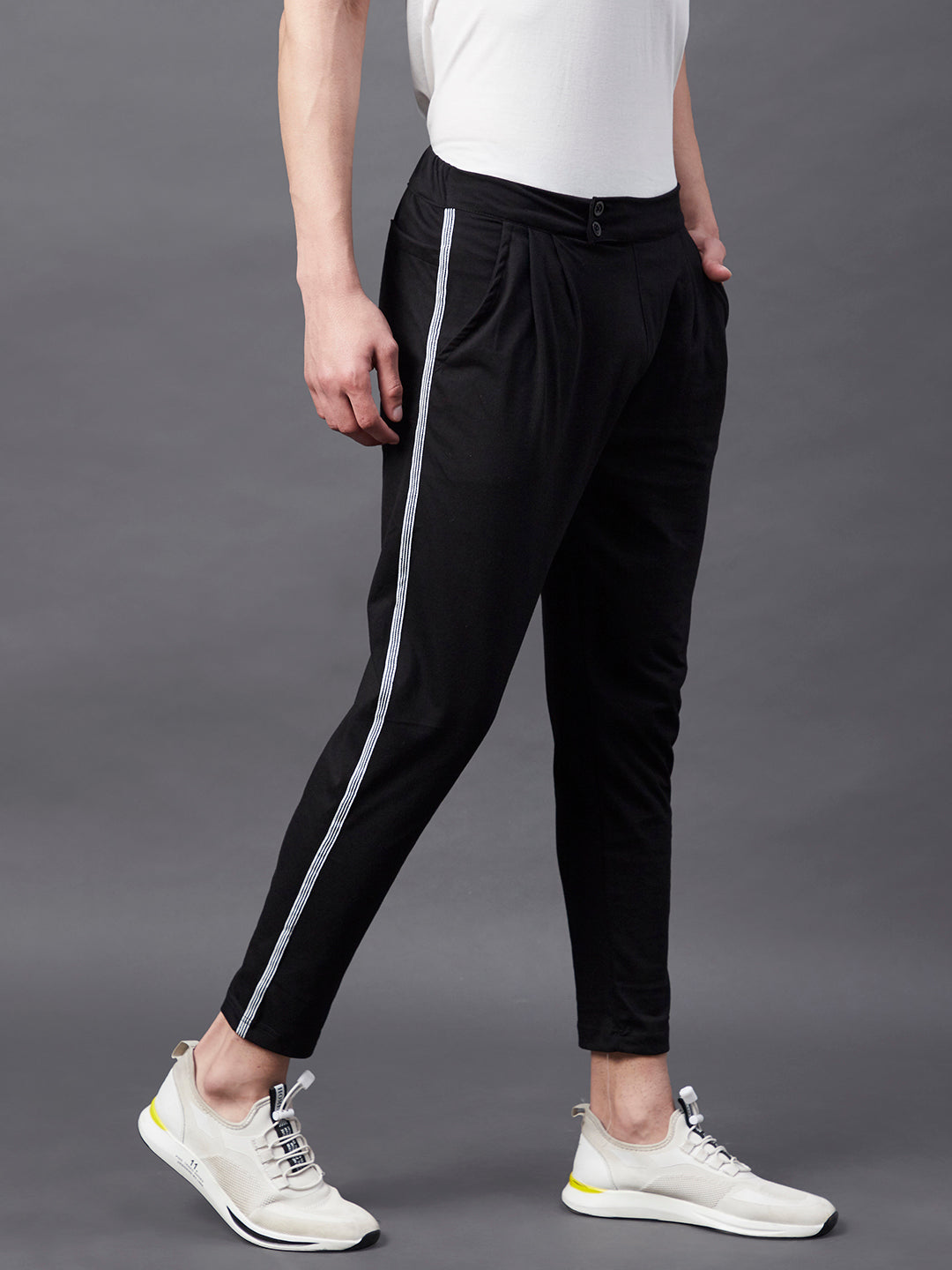 Black Stripe Tape Detail Trouser Style Joggers rigoindia