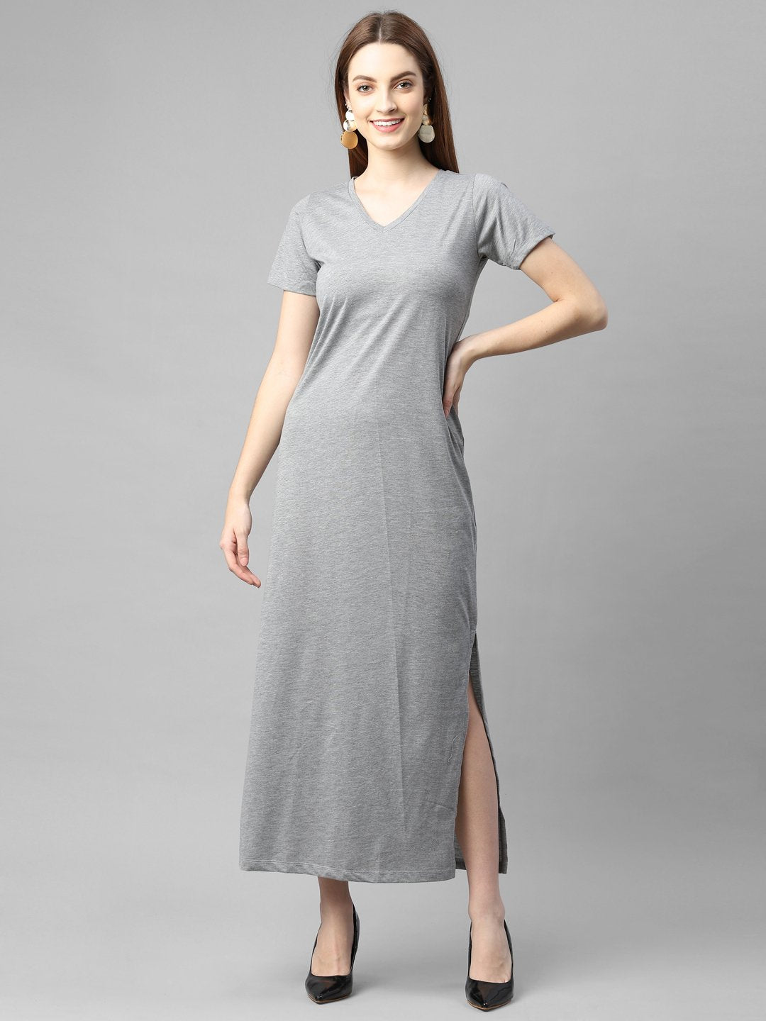 Buy ANRABESS Women's Deep V Neck Short Sleeve Maxi Dress Pleated High Waist  Slit Beach Long Dress, Black, Medium at Amazon.in