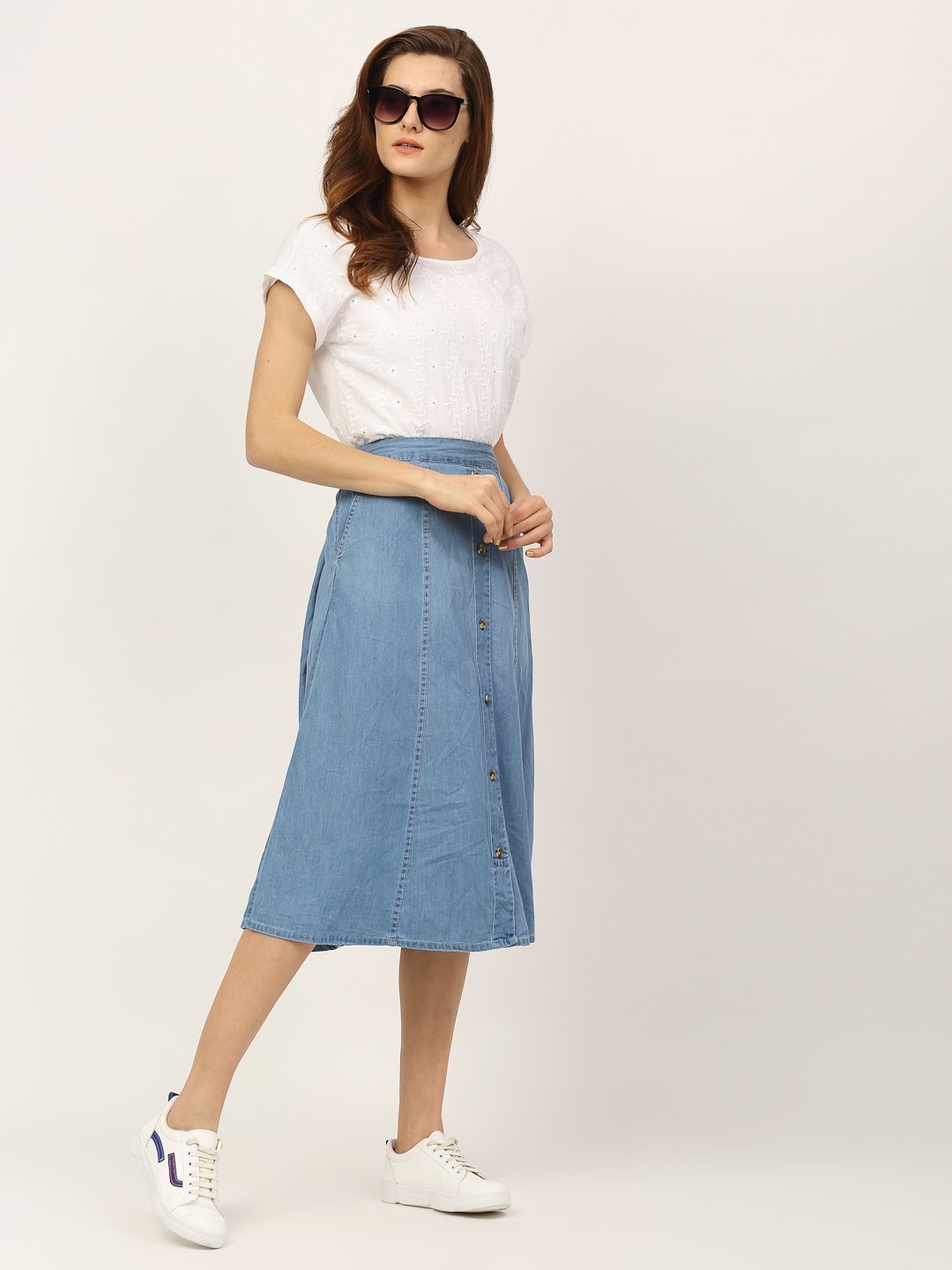 Buy Trendyol Plus Size Dark Blue Belted High Waist Slit Denim Skirt 2024  Online | ZALORA Singapore