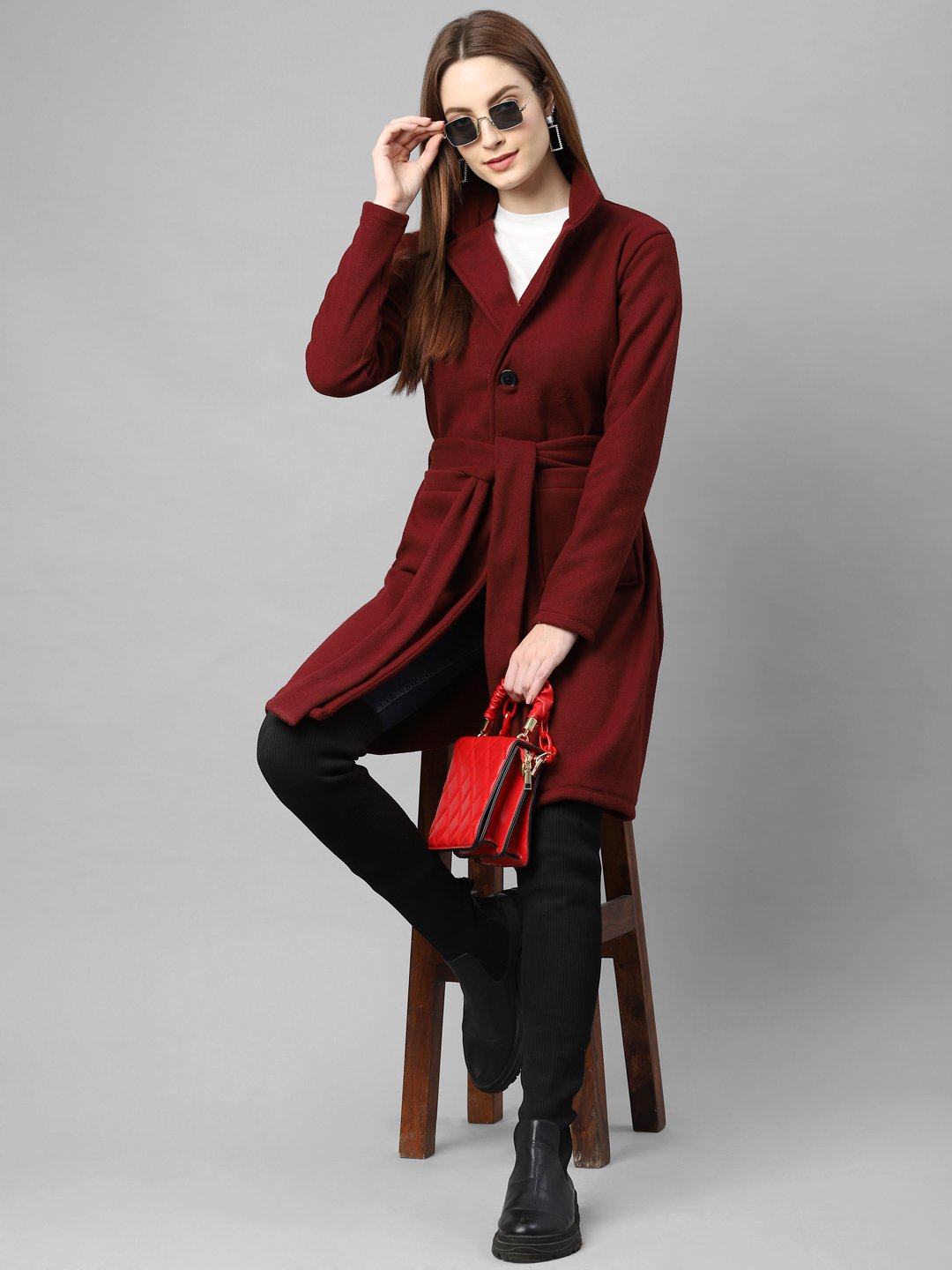 Maroon long hotsell coat womens