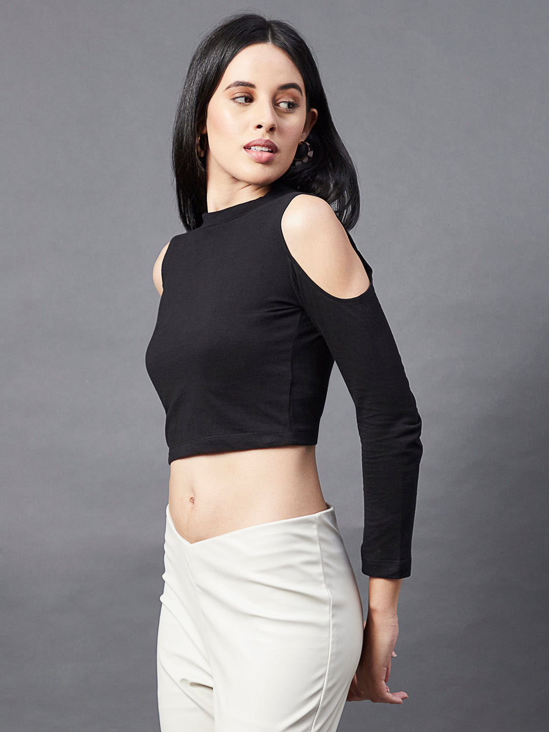 Black shoulder best sale crop top