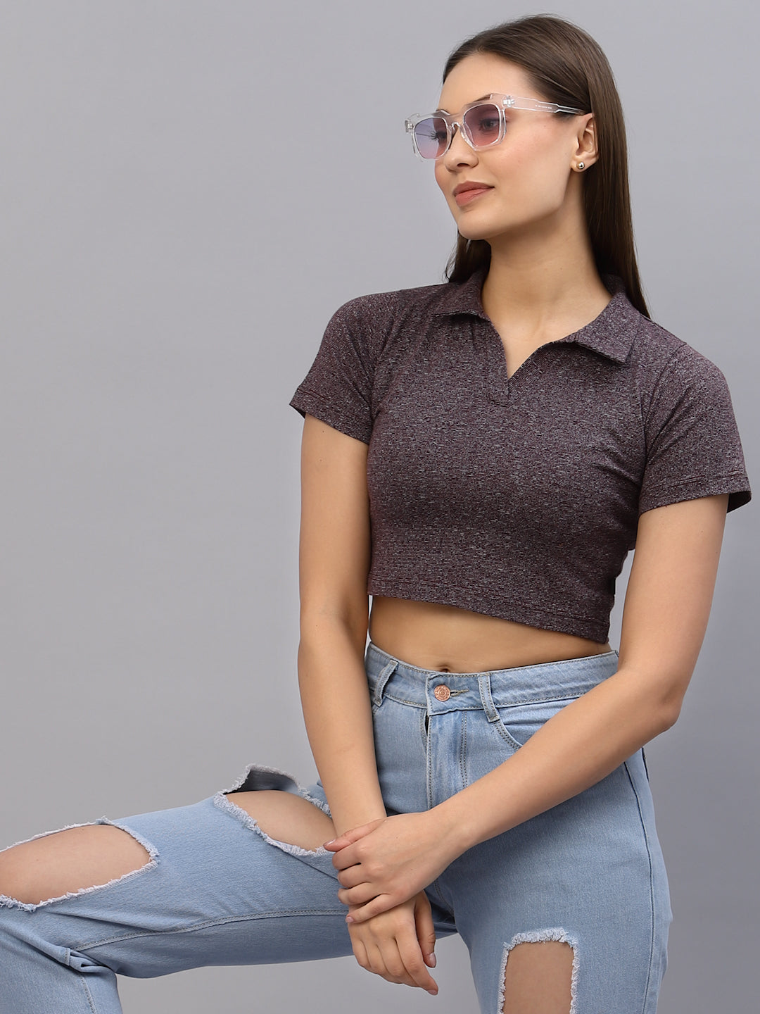 Self Texture Collared Crop Top – rigoindia