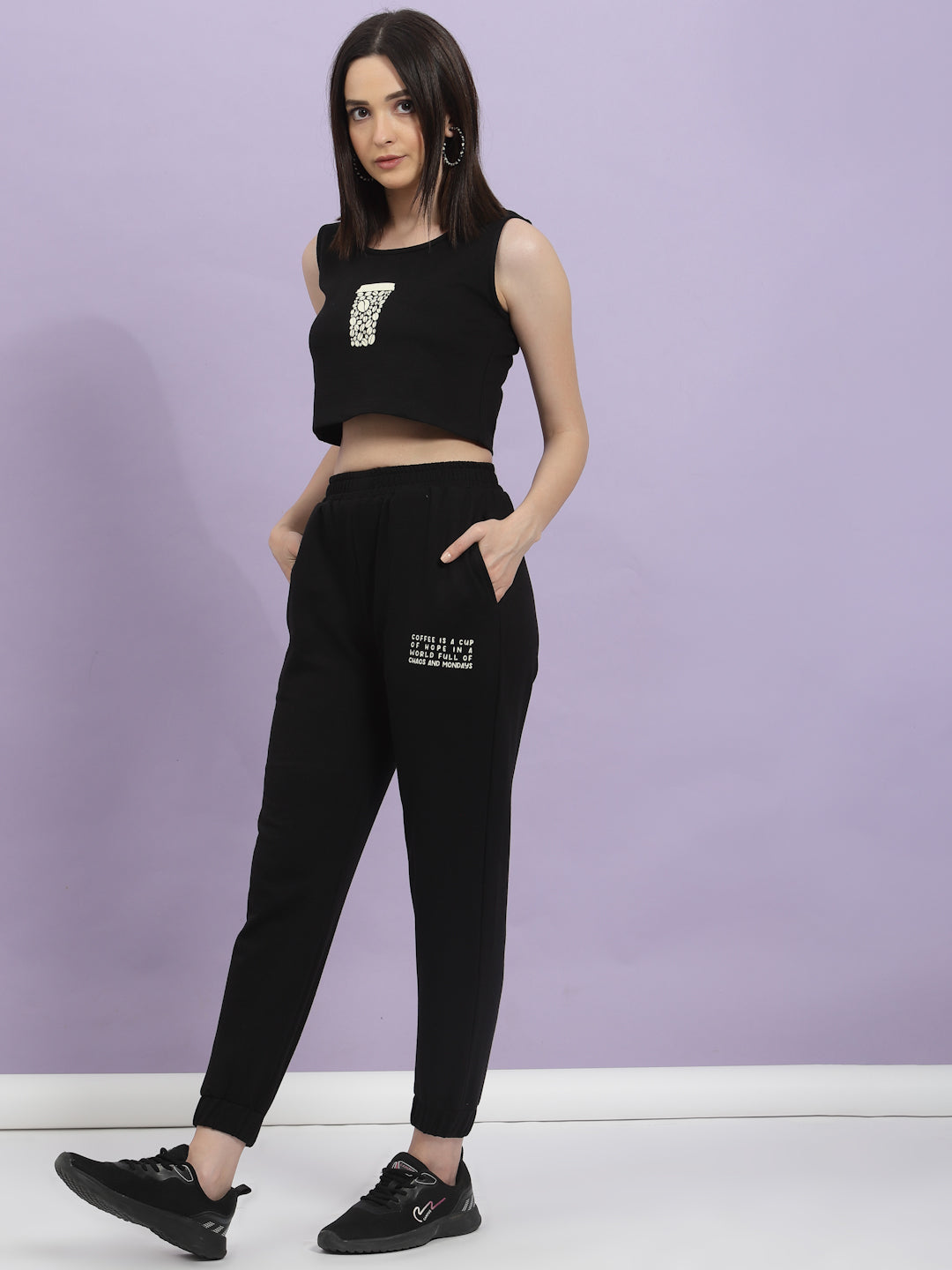 Printed Scoop Neck Crop Top Joggers Co-Ord Set - Main Image